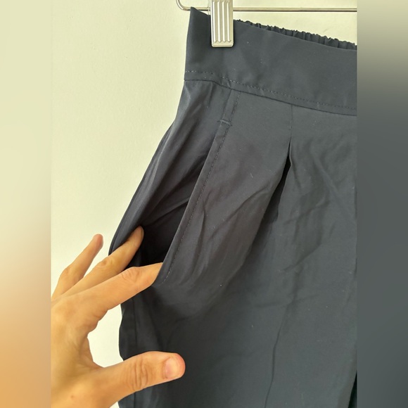 Max Studio Navy Wide Leg Pants Elastic Waist Minimalist Draped Trousers L - Picture 3 of 8